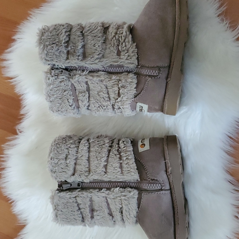 Makalu taupe girls zip up faux fur cozyland boots sz 12 - Picture 7 of 8